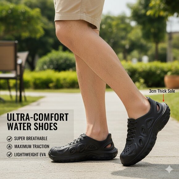 Unisex Breathable Platform Clogs& Lightweight Slip-On--BLACK - Picture 3 of 7